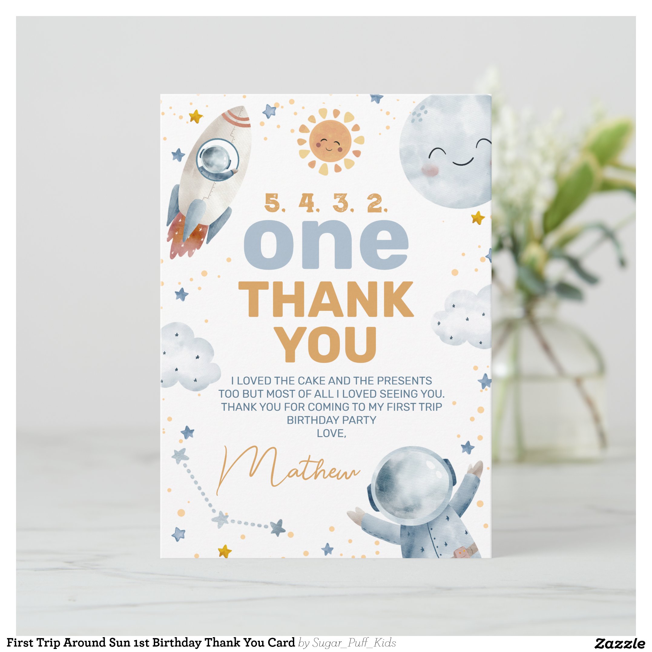 First Trip Around Sun 1st Birthday Thank You Card