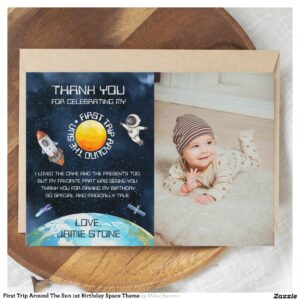 First Trip Around The Sun 1st Birthday Space Theme Thank You Card