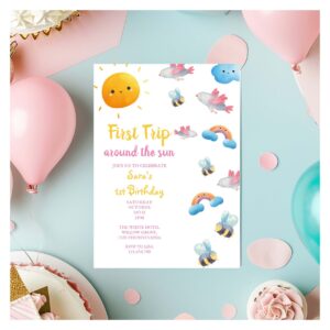 First Trip Around The Sun & Bird, bee 1st Birthday Invitation