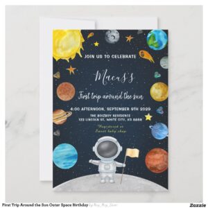 First Trip Around the Sun Outer Space Birthday Invitation
