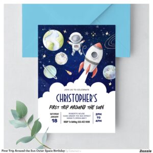 First Trip Around the Sun Outer Space Birthday Invitation
