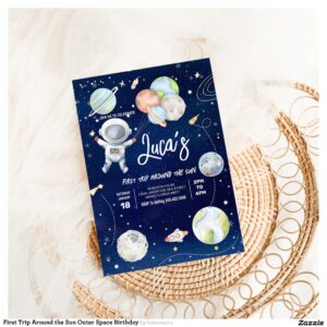 First Trip Around the Sun Outer Space Birthday Invitation