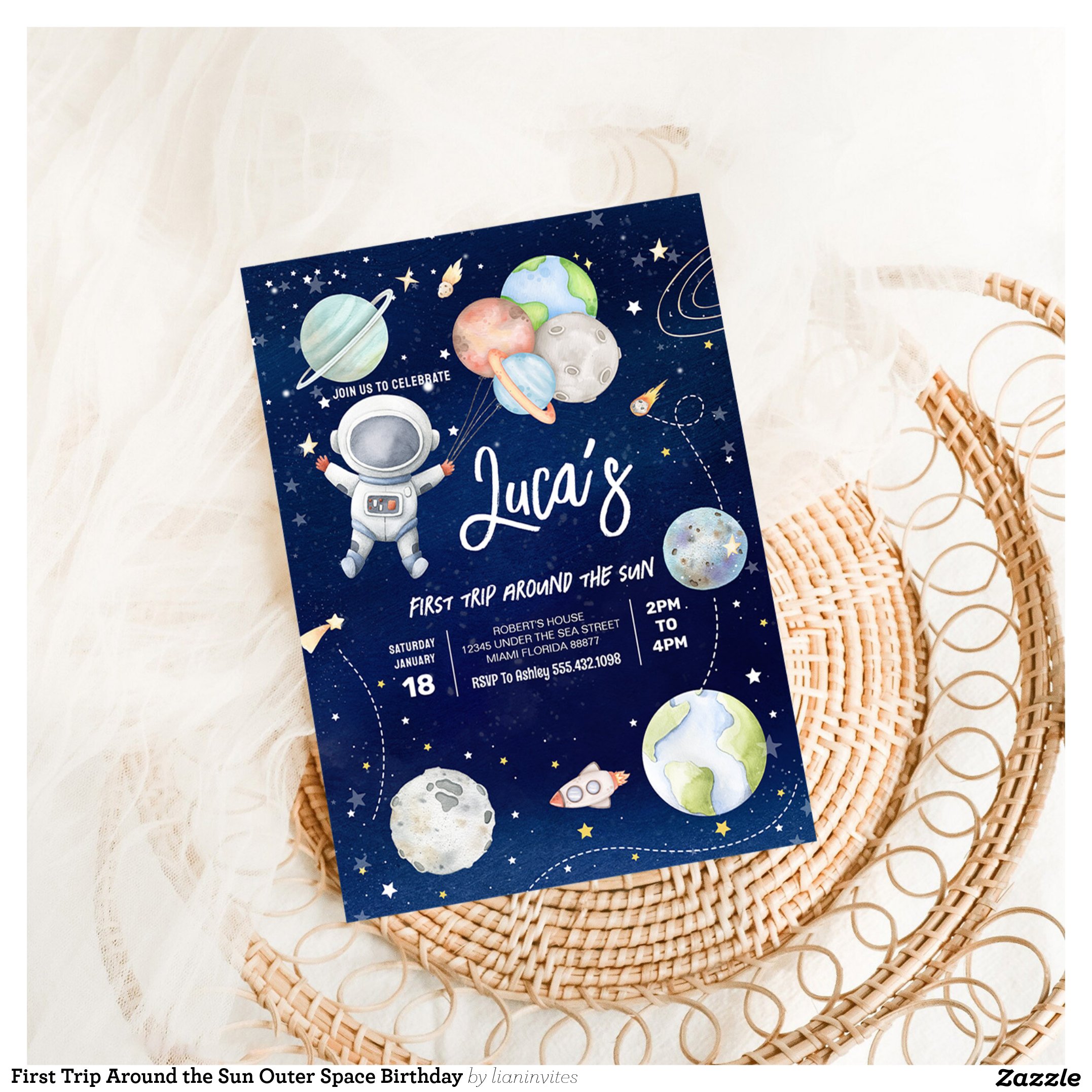 First Trip Around the Sun Outer Space Birthday Invitation