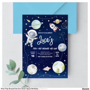 First Trip Around the Sun Outer Space Birthday Invitation