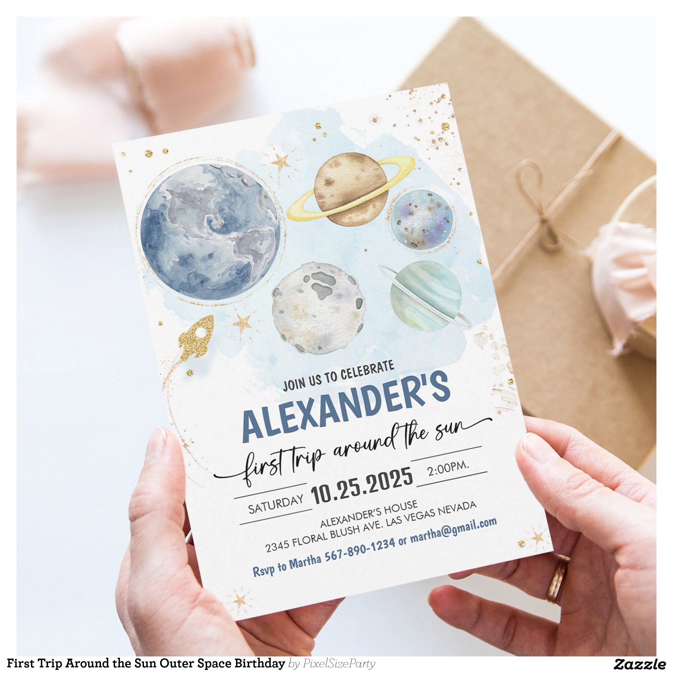 First Trip Around the Sun Outer Space Birthday Invitation