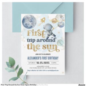 First Trip Around the Sun Outer Space Birthday Invitation