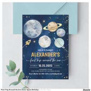 First Trip Around the Sun Outer Space Birthday Invitation