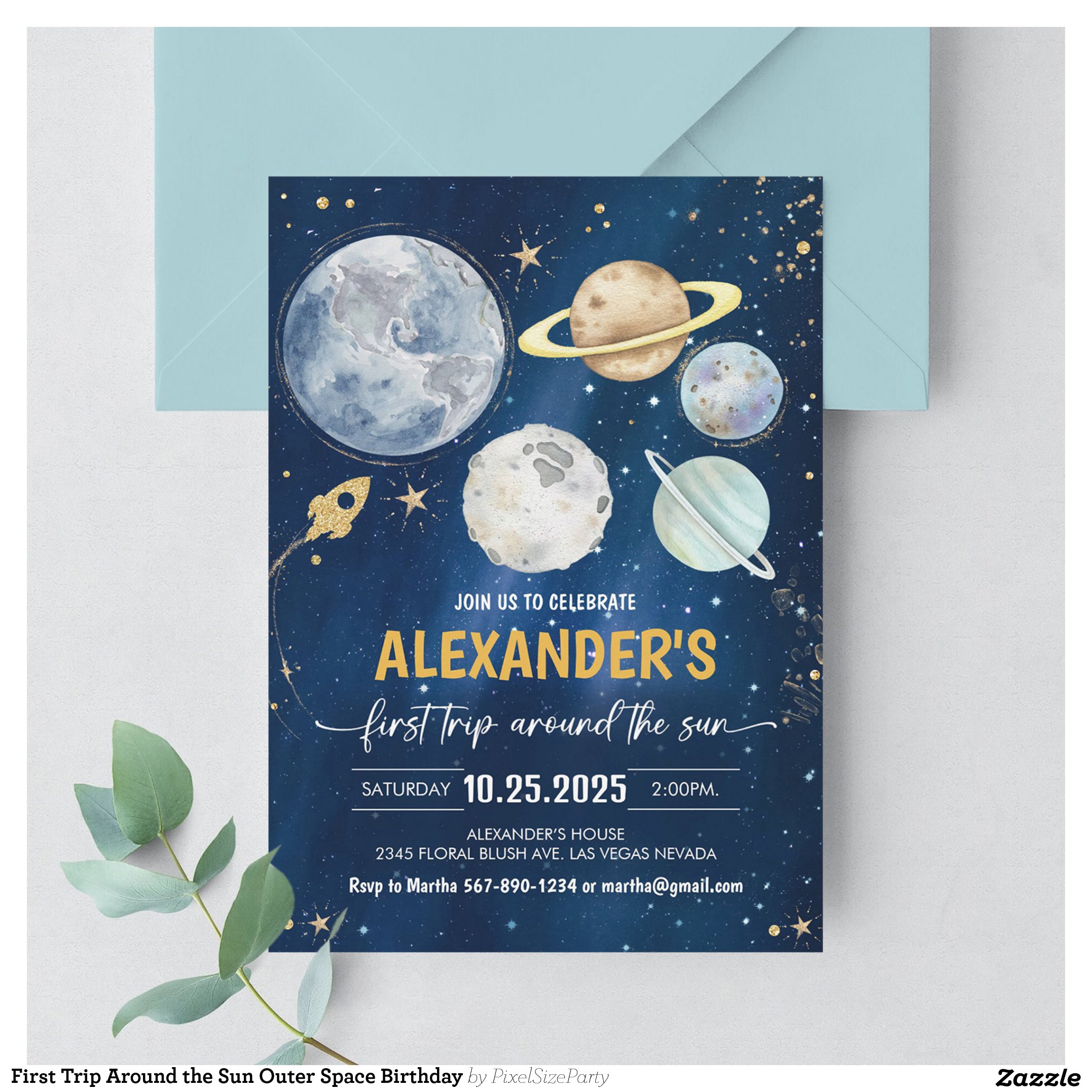 First Trip Around the Sun Outer Space Birthday Invitation