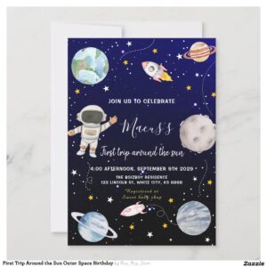 First Trip Around the Sun Outer Space Birthday Invitation