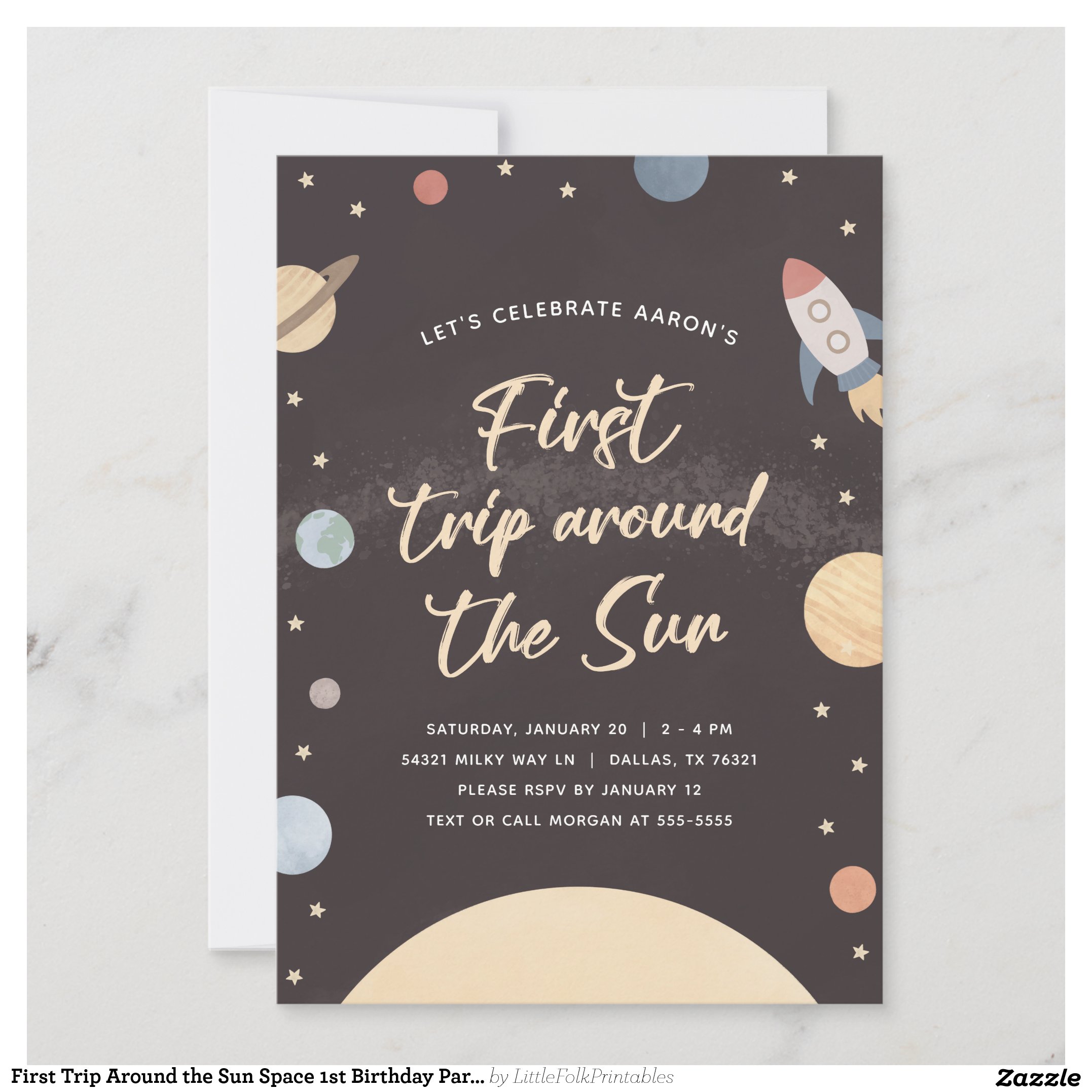 First Trip Around the Sun Space 1st Birthday Party Invitation