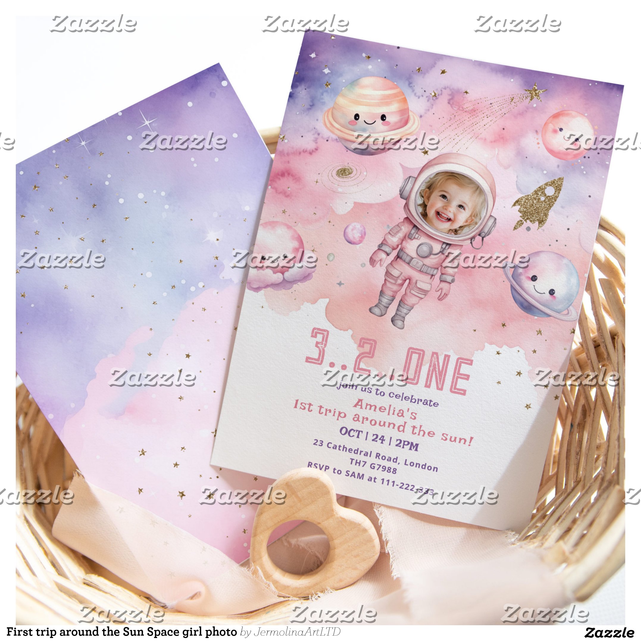 First trip around the Sun Space girl photo Invitation