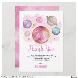 First Trip Around The Sun Space Girls Birthday Thank You Card