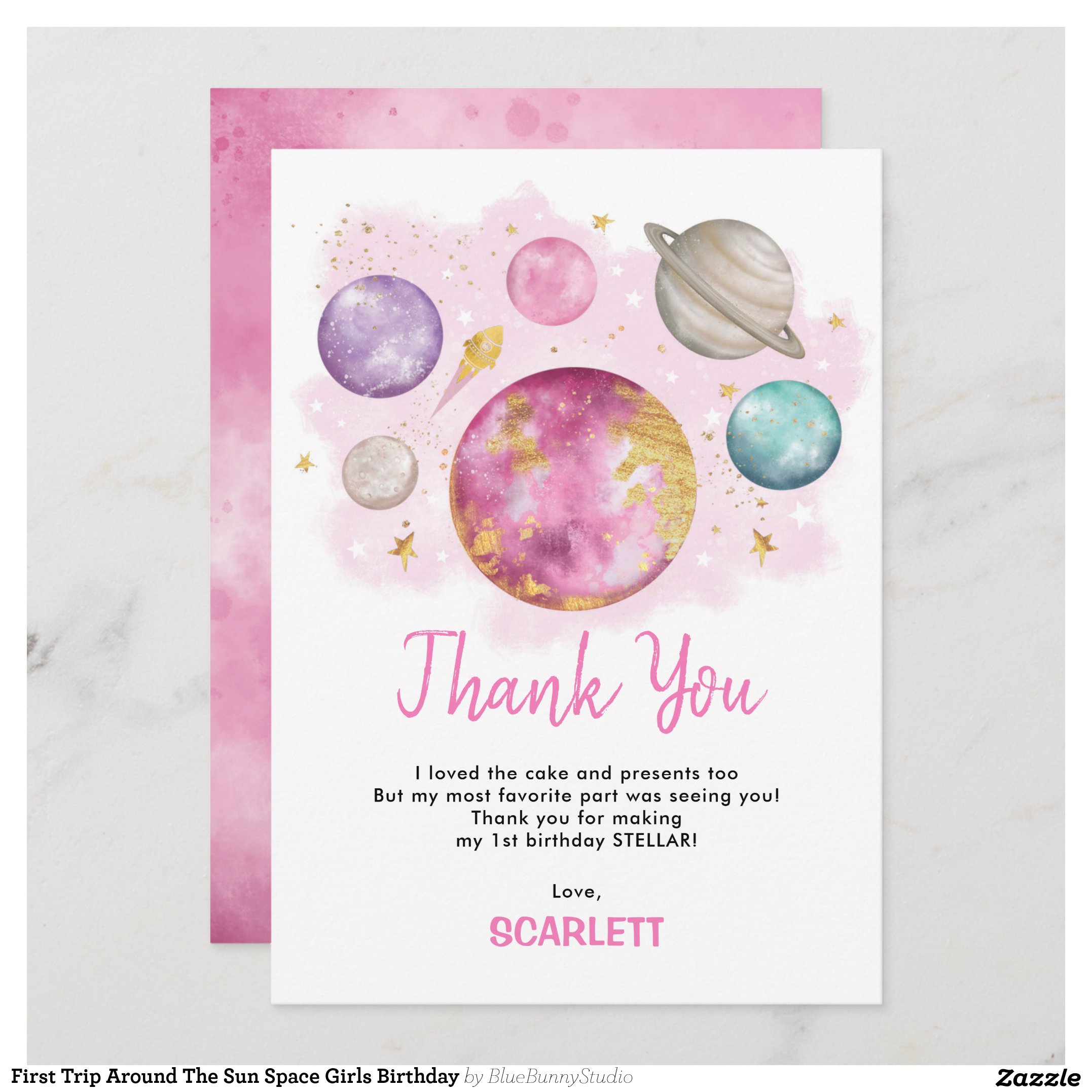 First Trip Around The Sun Space Girls Birthday Thank You Card