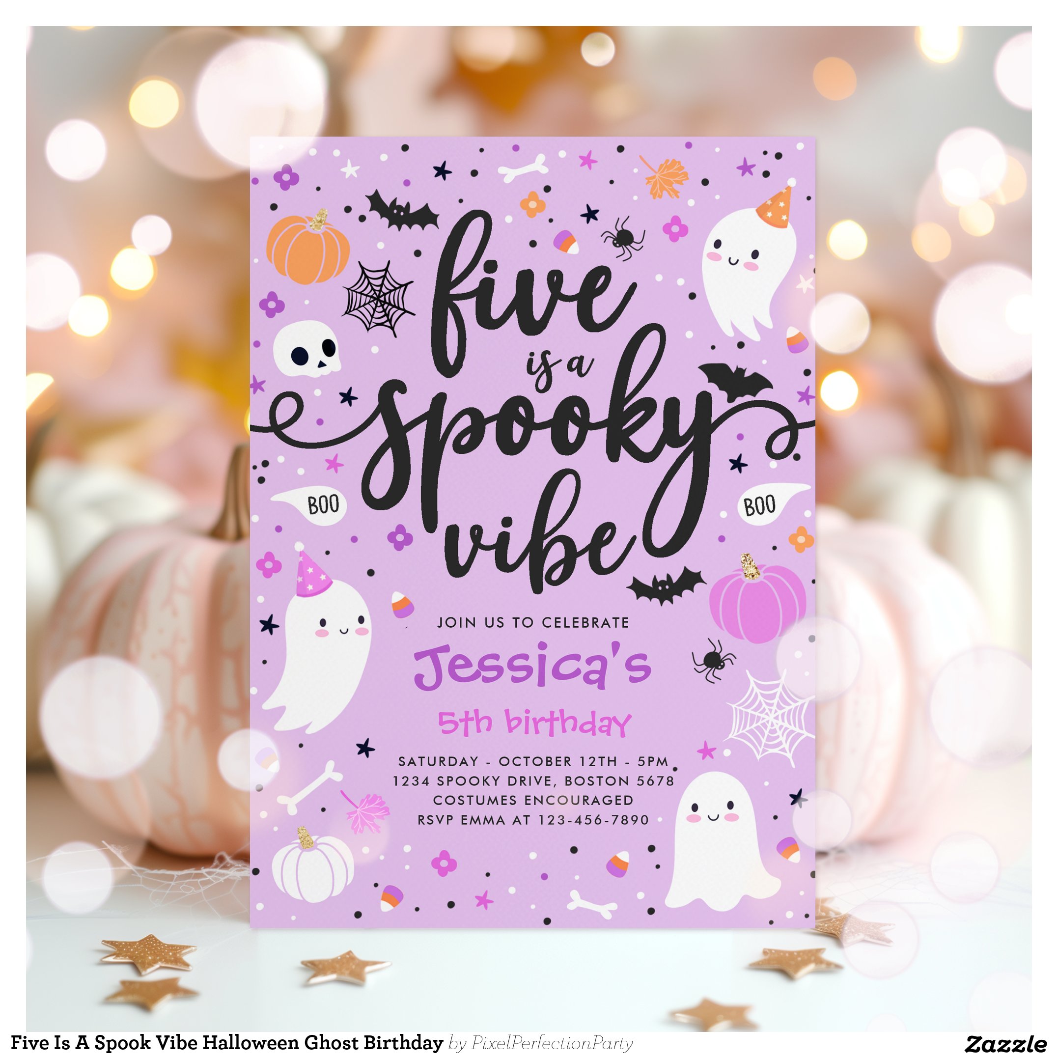 Five Is A Spook Vibe Halloween Ghost Birthday Invitation