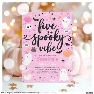 Five Is A Spook Vibe Halloween Ghost Birthday Invitation