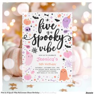 Five Is A Spook Vibe Halloween Ghost Birthday Invitation