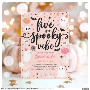 Five Is A Spook Vibe Halloween Ghost Birthday Invitation