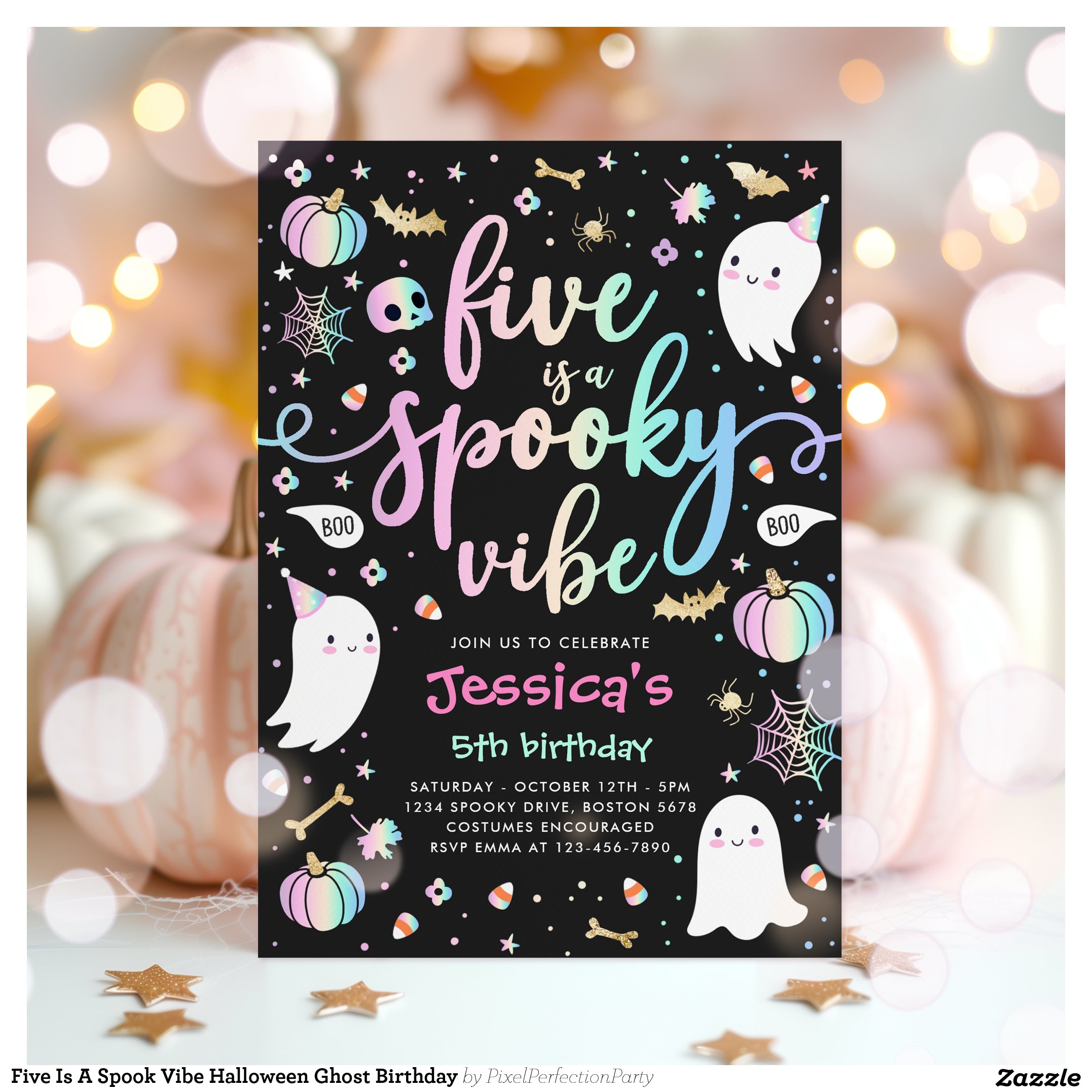 Five Is A Spook Vibe Halloween Ghost Birthday Invitation