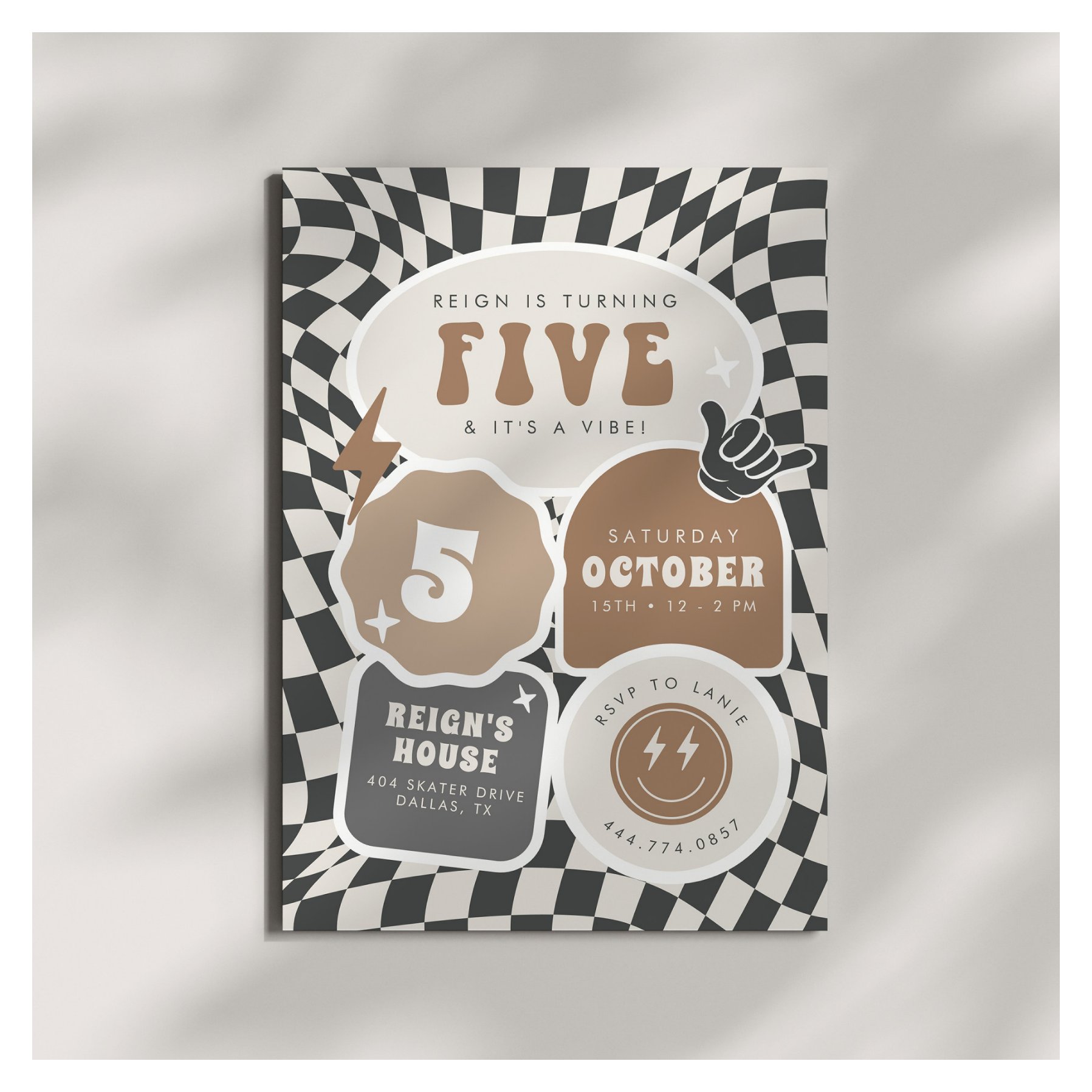Five is a Vibe Boys 5th Retro Skater Party Invitation
