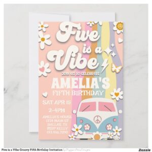 Five is a Vibe Groovy Fifth Birthday Invitation
