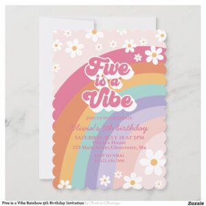 Five is a Vibe Rainbow 5th Birthday Invitation