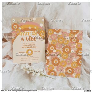Five is a vibe retro groovy birthday Invitation
