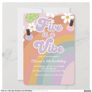 Five is a vibe Spa Rainbow 5th Birthday Invitation