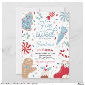 Five Is So Sweet Christmas Cookie Birthday Party Invitation