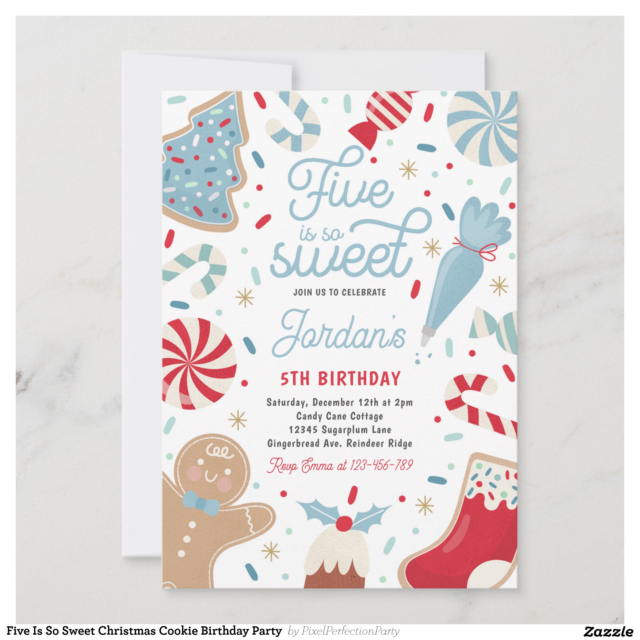 Five Is So Sweet Christmas Cookie Birthday Party Invitation