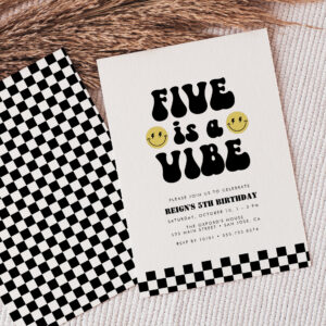 Five is Vibe Boys Happy Face Kids 5th Birthday Invitation