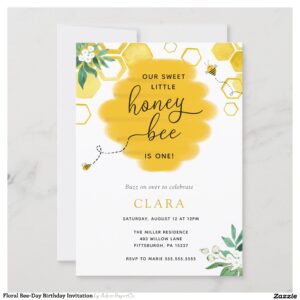 Floral Bee-Day Birthday Invitation