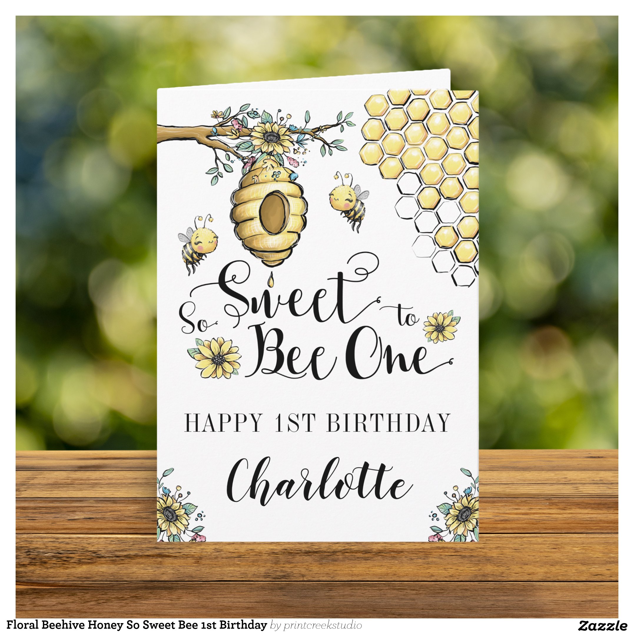 Floral Beehive Honey So Sweet Bee 1st Birthday Card