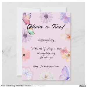 Floral butterflies girl birthday invitation