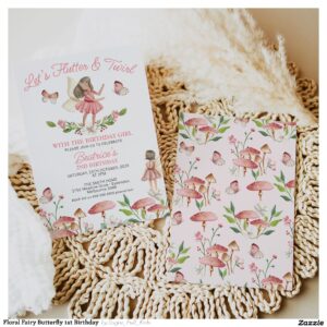 Floral Fairy Butterfly 1st Birthday Invitation