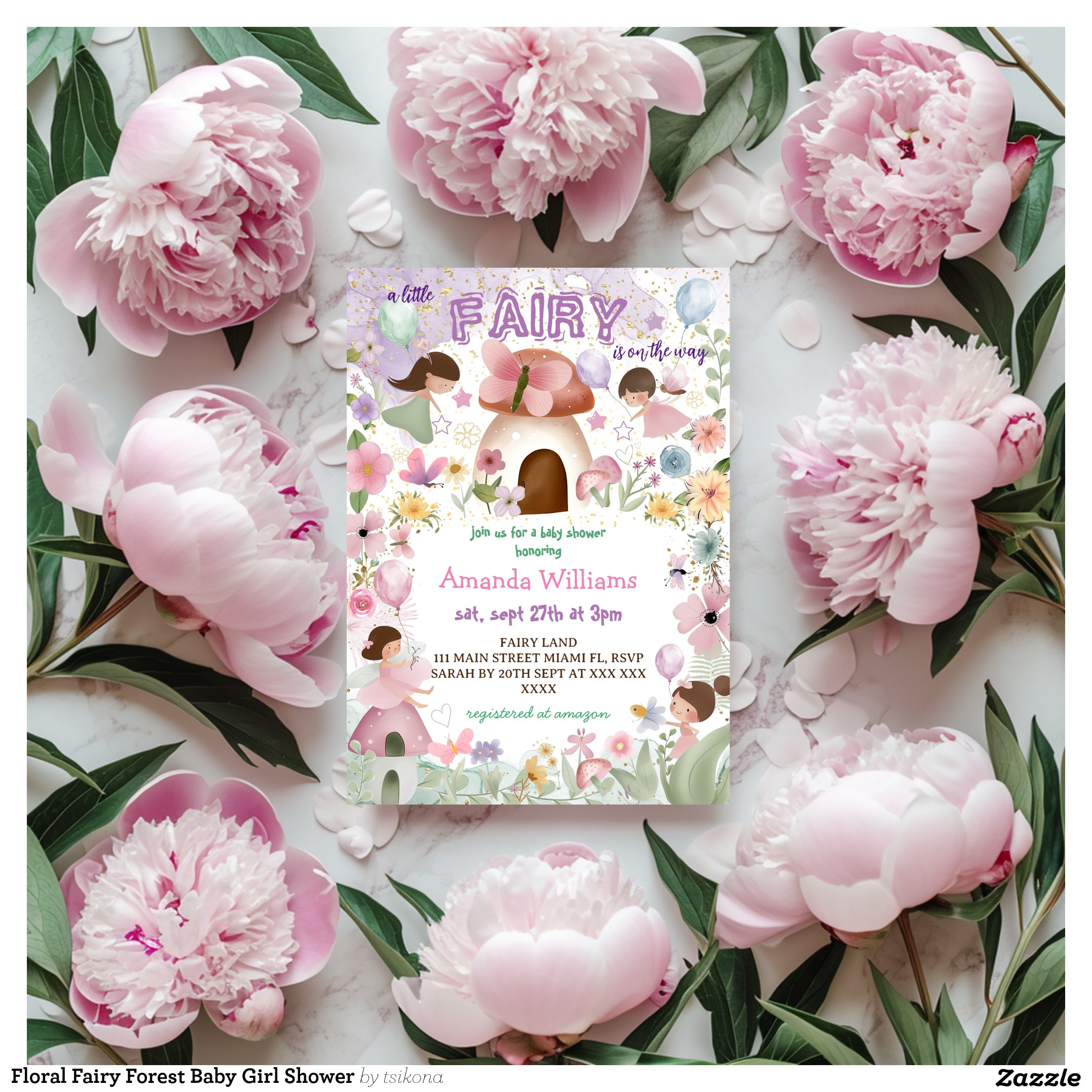 Floral Fairy Forest Baby Girl Shower Invitation