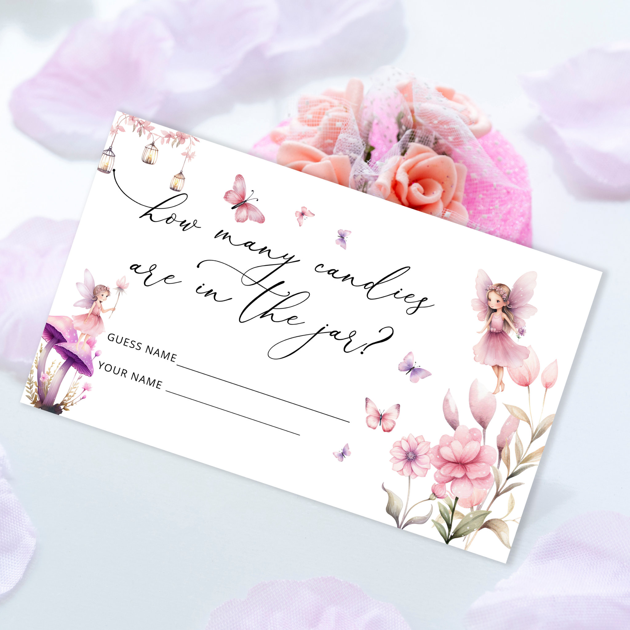 Floral Fairy How Many Candies in the Jar Enclosure Card