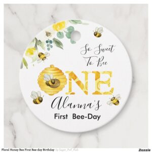 Floral Honey Bee First Bee-day Birthday Favor Tags