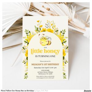 Floral Yellow Our Honey Bee 1st Birthday Invitation