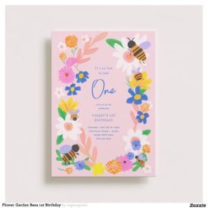 Flower Garden Bees 1st Birthday Invitation