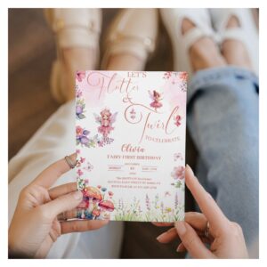 flutter and twirl fairy first birthday invitation
