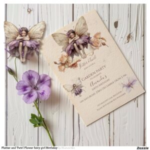 Flutter and Twirl Flower fairy girl Birthday Invitation