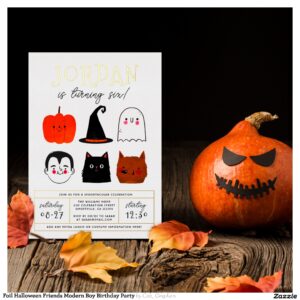 Foil Halloween Friends Modern Boy Birthday Party Foil Invitation
