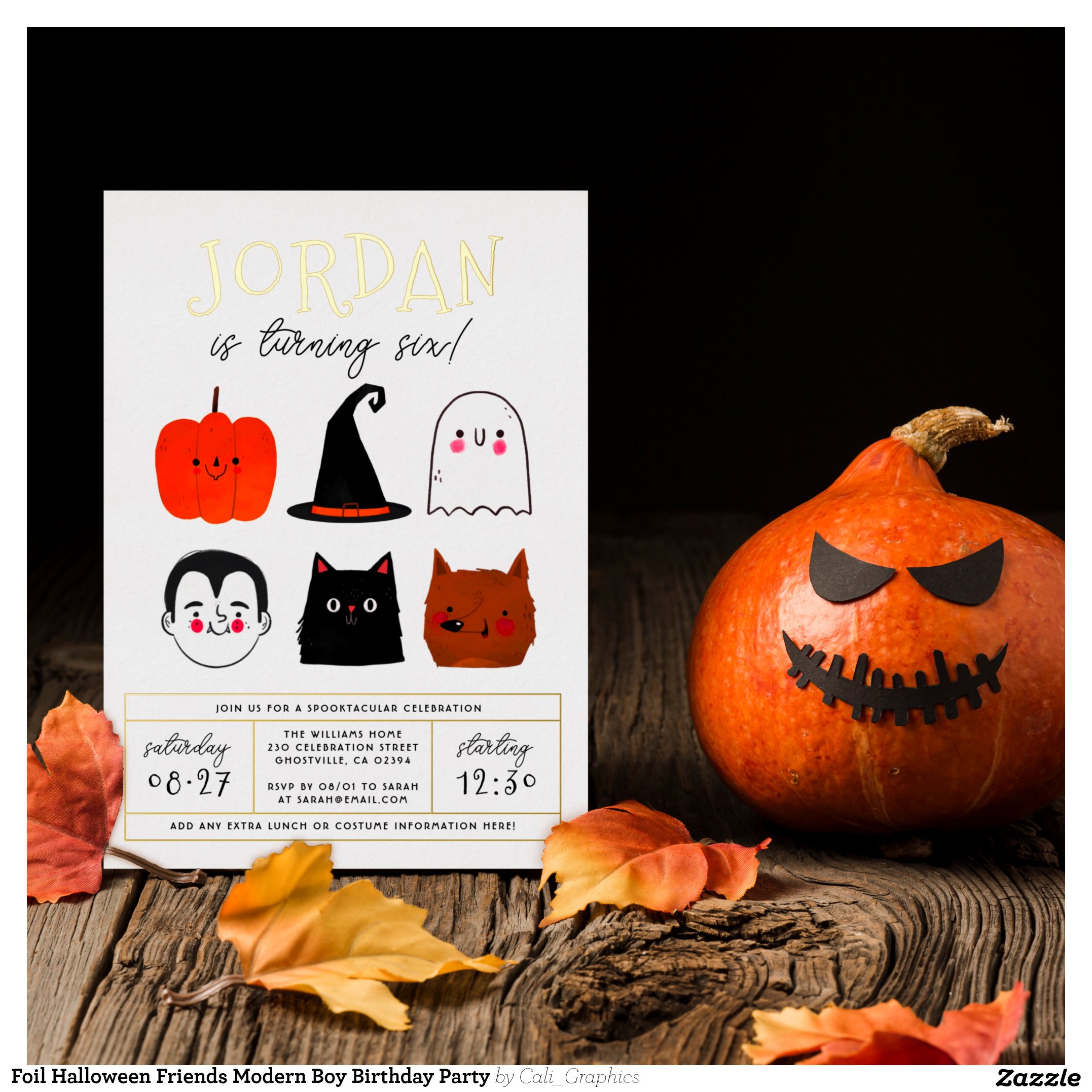 Foil Halloween Friends Modern Boy Birthday Party Foil Invitation