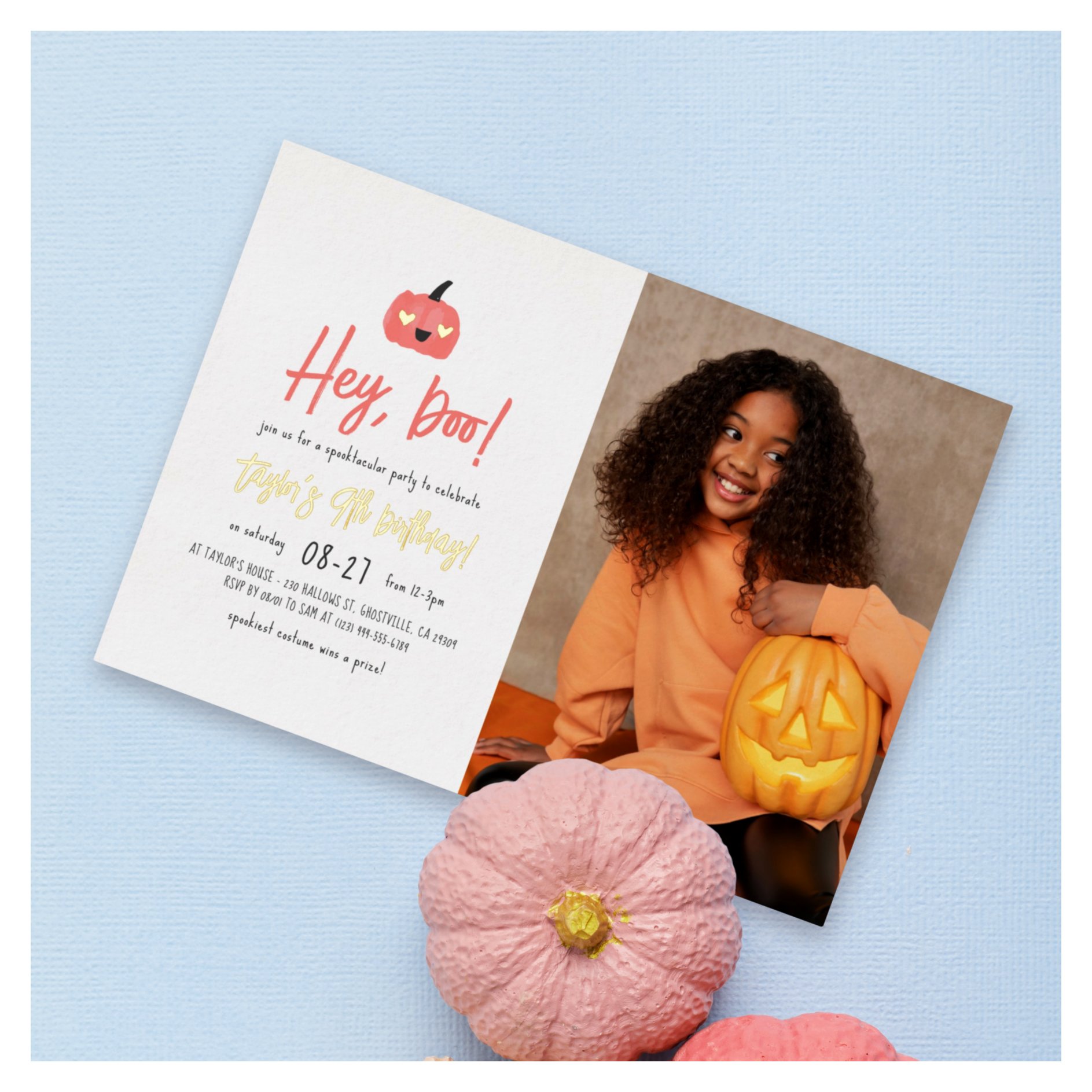 Foil Hey Boo Modern Halloween Boho Birthday Photo Foil Invitation