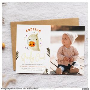 Foil Spooky One Halloween First Birthday Photo Foil Invitation