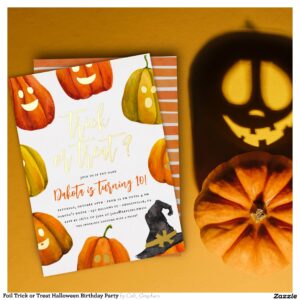 Foil Trick or Treat Halloween Birthday Party Foil Invitation