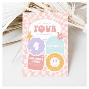 Four Ever Groovy Girls 4th Retro Skater Birthday Invitation
