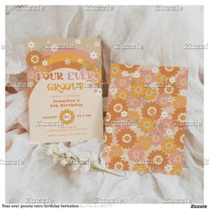 Four ever groovy retro birthday Invitation