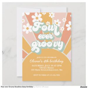 Four ever Groovy Sunshine daisy birthday Invitation