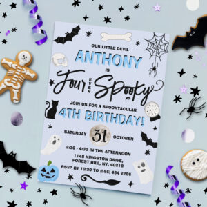 Four Ever Spooky! Boys Halloween 4th Birthday Invitation